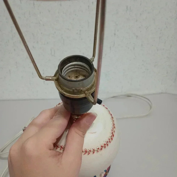 Baseball Desk Lamp Kid's Room Lamp Nightlight White Red No Shade Tested Works - Picture 3 of 7